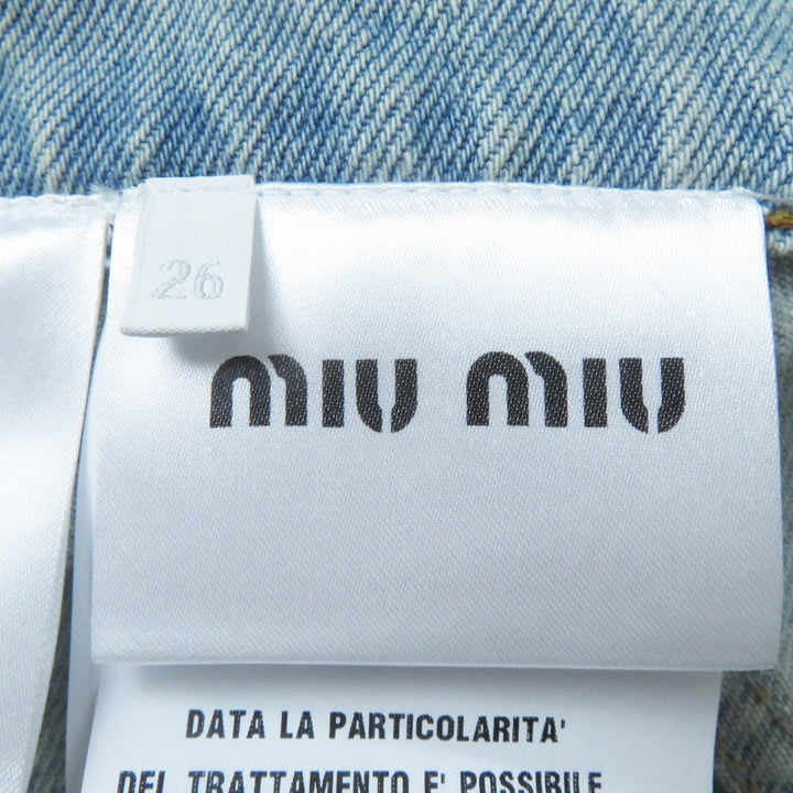 Excellent MIUMIU Shorts Logo Cutoff Light blue cotton Women 26 GWP439