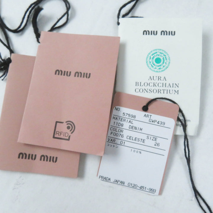 Excellent MIUMIU Shorts Logo Cutoff Light blue cotton Women 26 GWP439