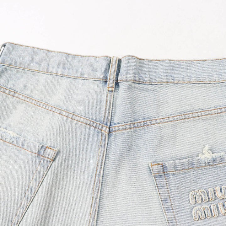 Excellent MIUMIU Shorts Logo Cutoff Light blue cotton Women 26 GWP439
