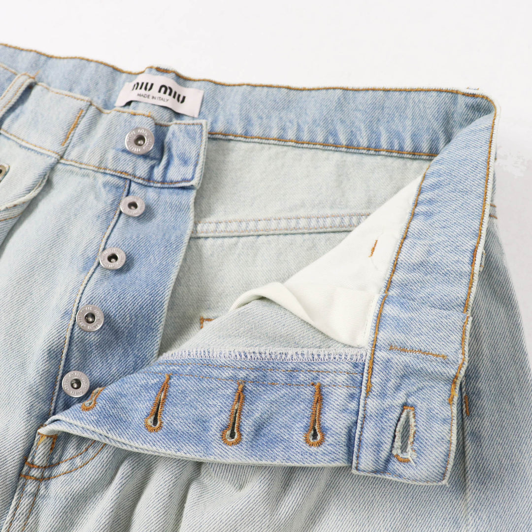 Excellent MIUMIU Shorts Logo Cutoff Light blue cotton Women 26 GWP439