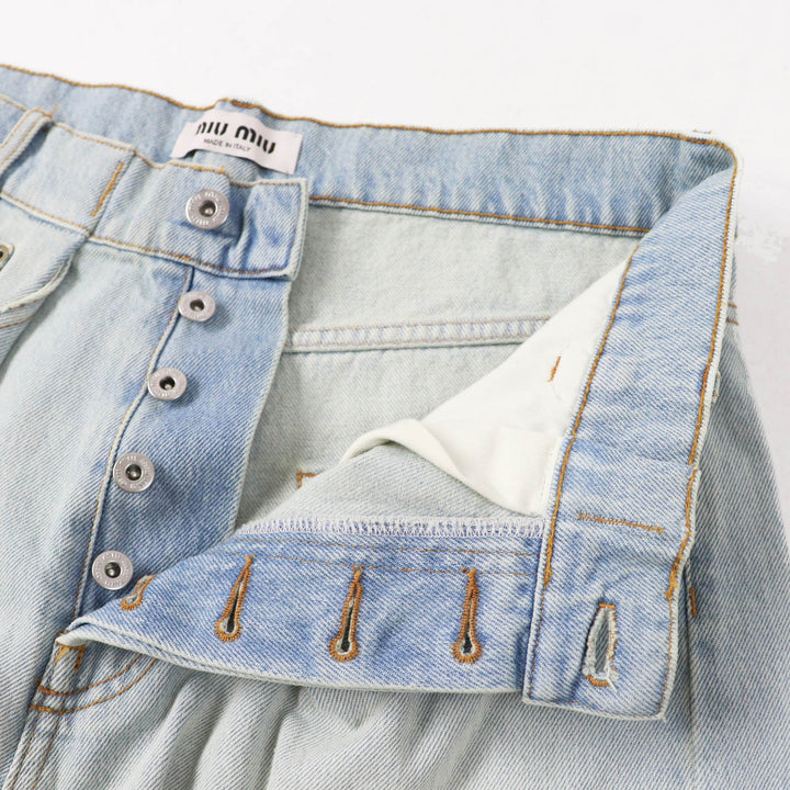 Excellent MIUMIU Shorts Logo Cutoff Light blue cotton Women 26 GWP439