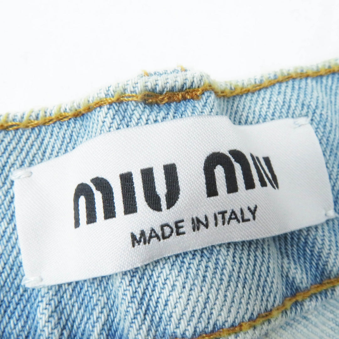Excellent MIUMIU Shorts Logo Cutoff Light blue cotton Women 26 GWP439