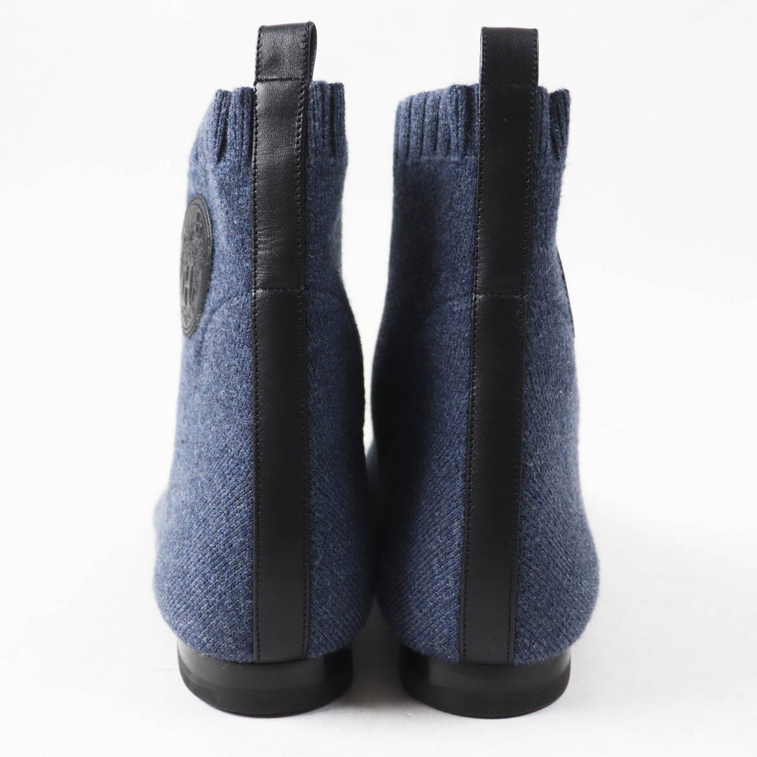 Pristine HERMES short boots duo Exlibris Flat Knit Blue Women 36