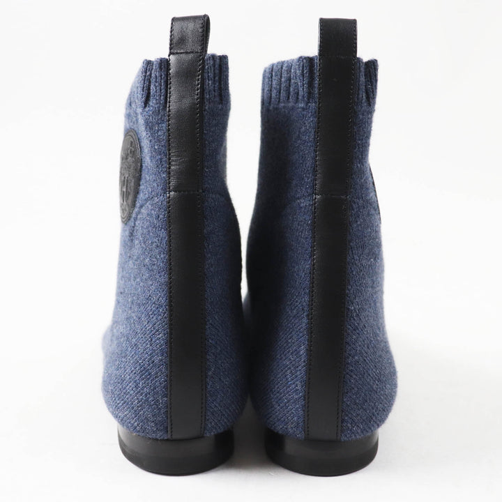 Pristine HERMES short boots duo Exlibris Flat Knit Blue Women 36