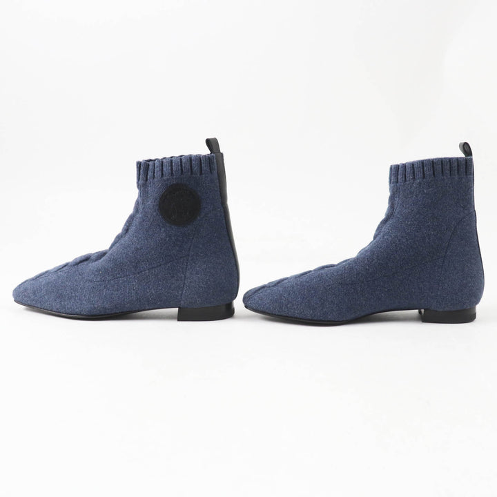 Pristine HERMES short boots duo Exlibris Flat Knit Blue Women 36