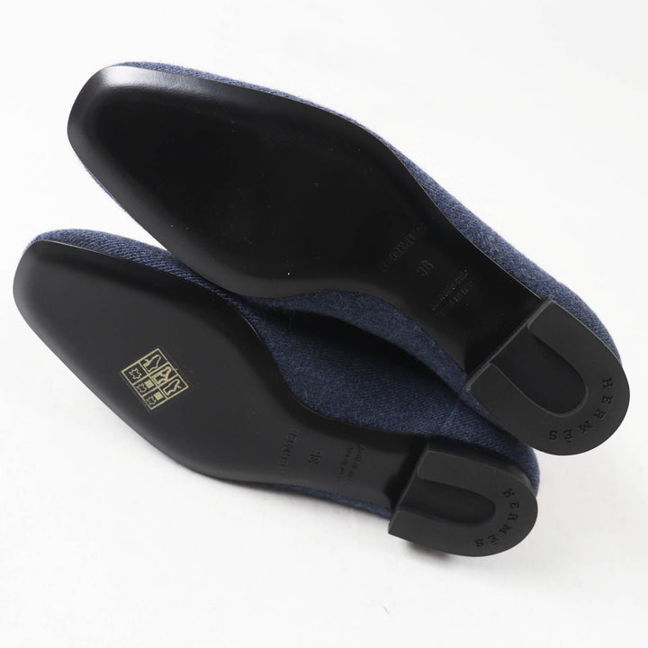 Pristine HERMES short boots duo Exlibris Flat Knit Blue Women 36