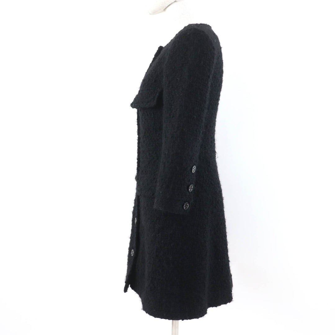 Excellent CHANEL coat Tweed with COCO Mark buttons black wool Women 34 P46625V28631
