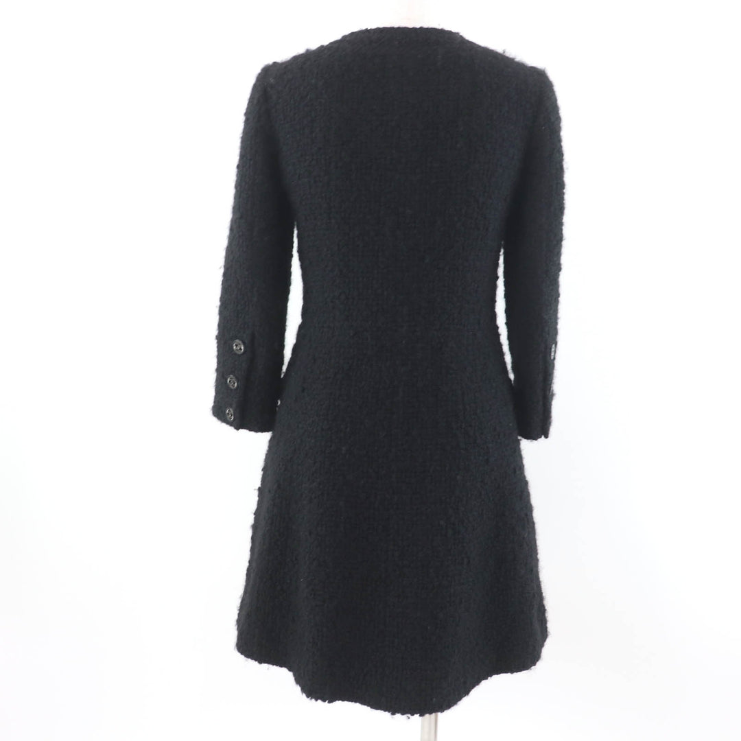 Excellent CHANEL coat Tweed with COCO Mark buttons black wool Women 34 P46625V28631