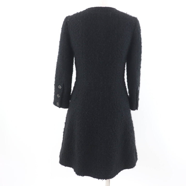 Excellent CHANEL coat Tweed with COCO Mark buttons black wool Women 34 P46625V28631