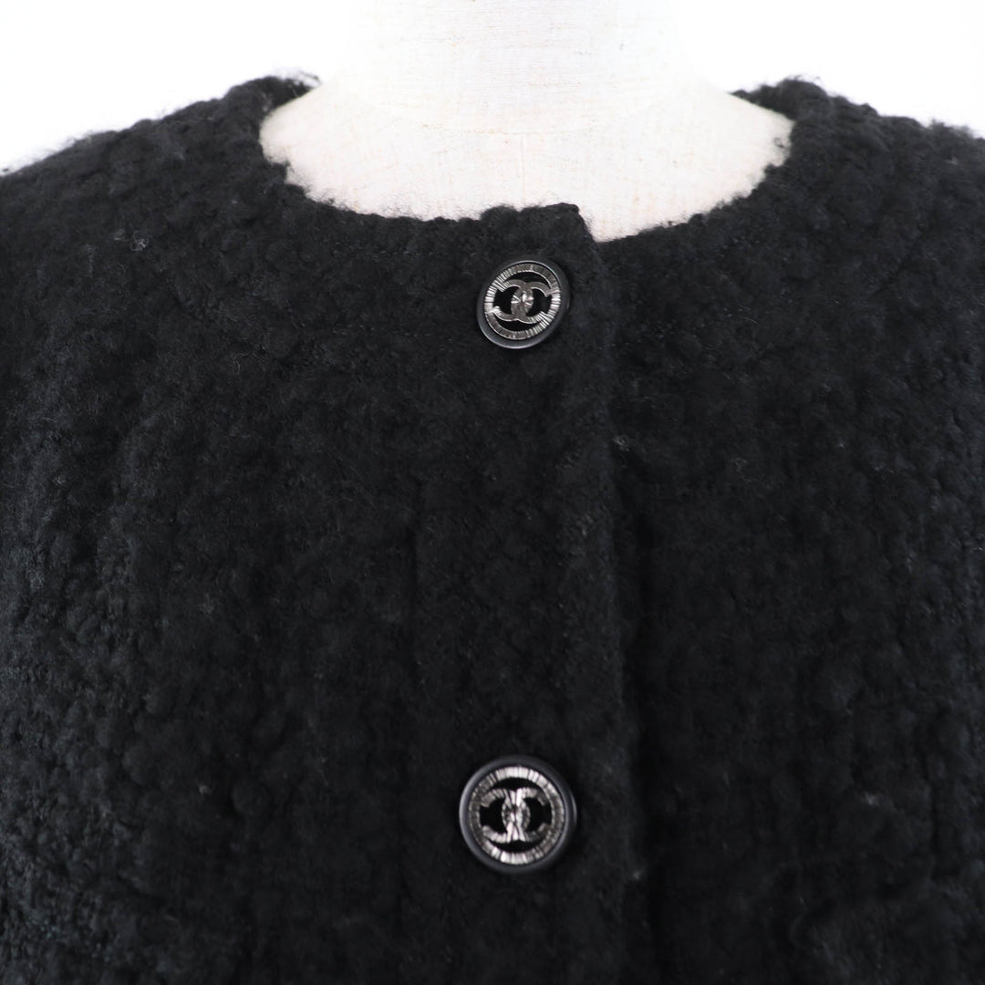 Excellent CHANEL coat Tweed with COCO Mark buttons black wool Women 34 P46625V28631