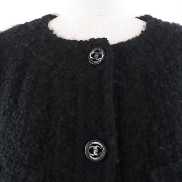 Excellent CHANEL coat Tweed with COCO Mark buttons black wool Women 34 P46625V28631