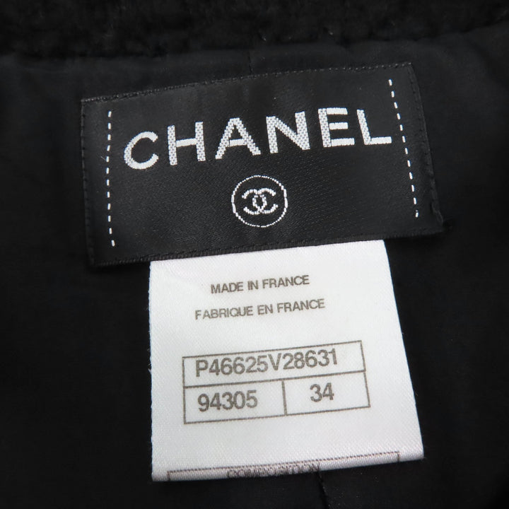 Excellent CHANEL coat Tweed with COCO Mark buttons black wool Women 34 P46625V28631