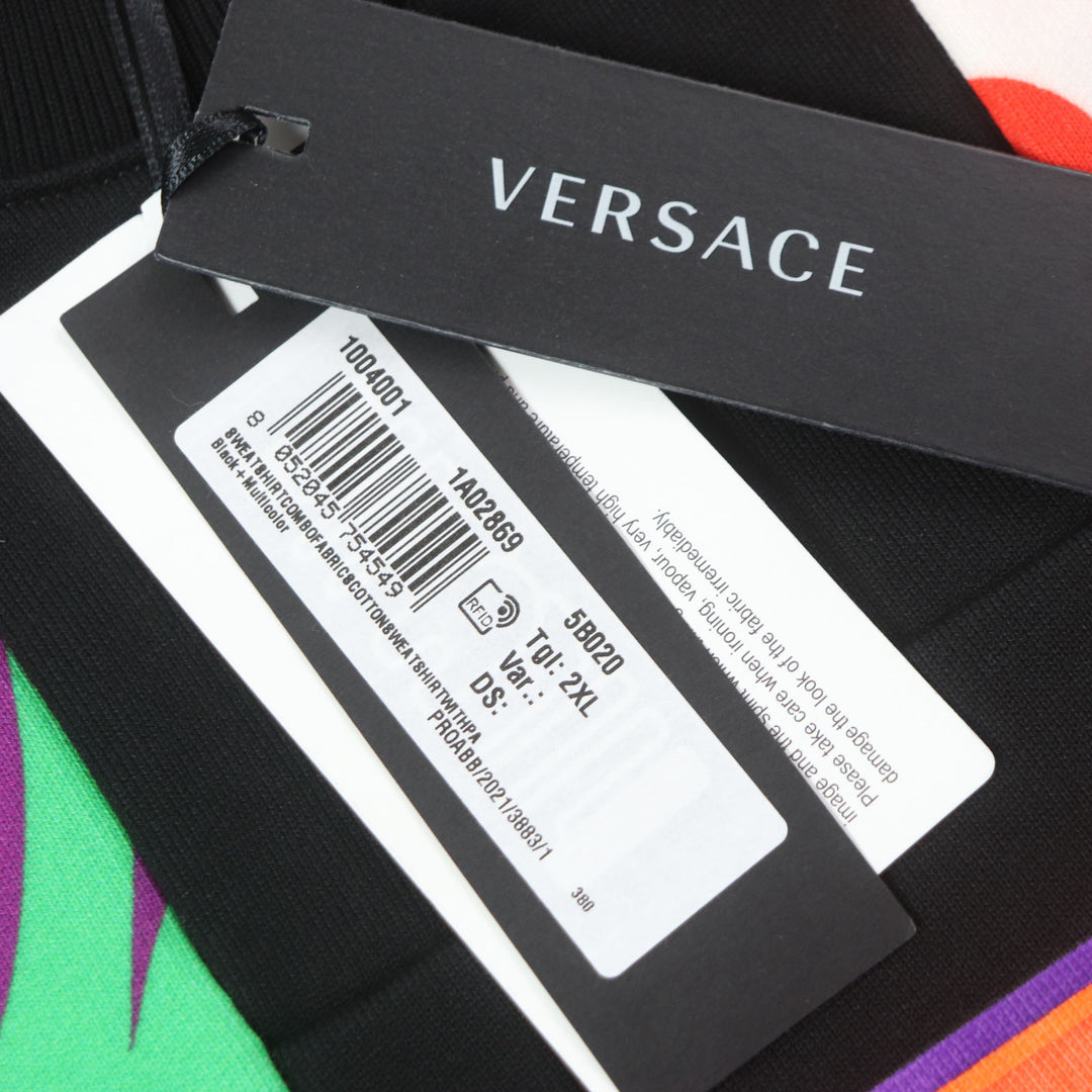 Pristine VERSACE sweat patchwork crew neck pullover black cotton mens XXL 1004001
