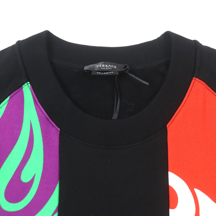 Pristine VERSACE sweat patchwork crew neck pullover black cotton mens XXL 1004001