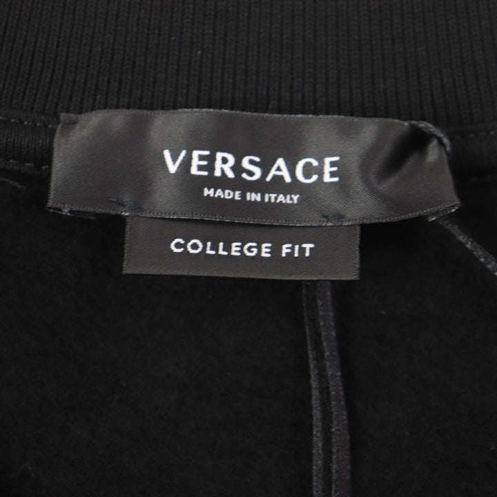 Pristine VERSACE sweat patchwork crew neck pullover black cotton mens XXL 1004001