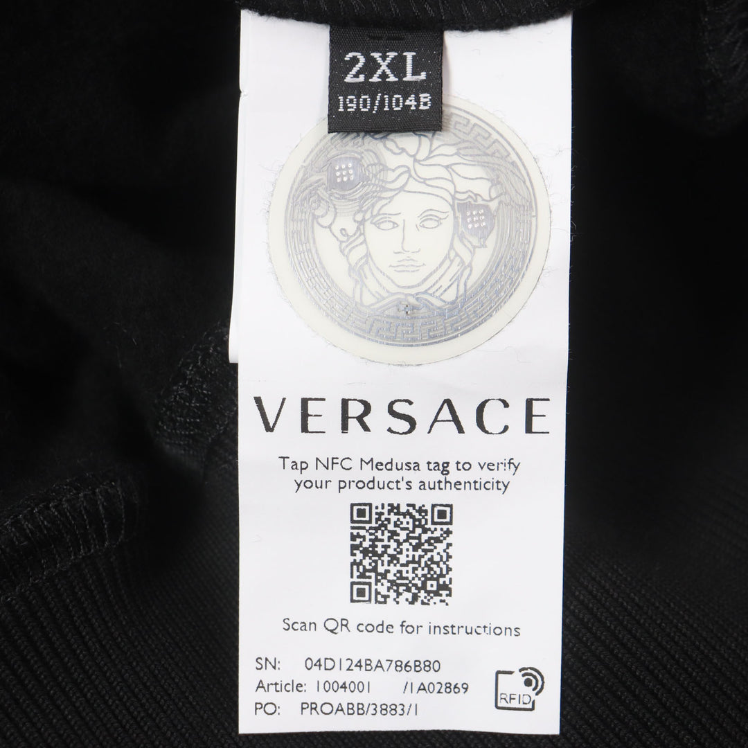 Pristine VERSACE sweat patchwork crew neck pullover black cotton mens XXL 1004001