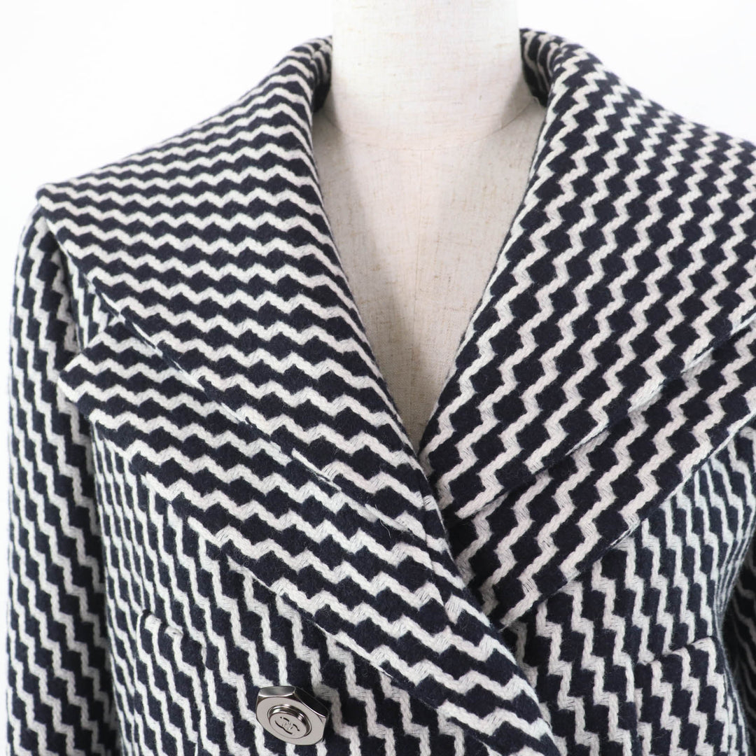 Excellent CHANEL coat Hexagon COCO Button Zigzag Pattern Black White Women 36 P59081V39106