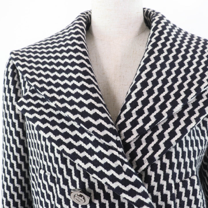 Excellent CHANEL coat Hexagon COCO Button Zigzag Pattern Black White Women 36 P59081V39106