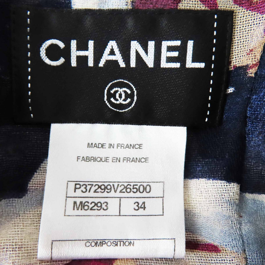 Excellent CHANEL one piece COCO Mark Camellia Partially Multi silk Women 34