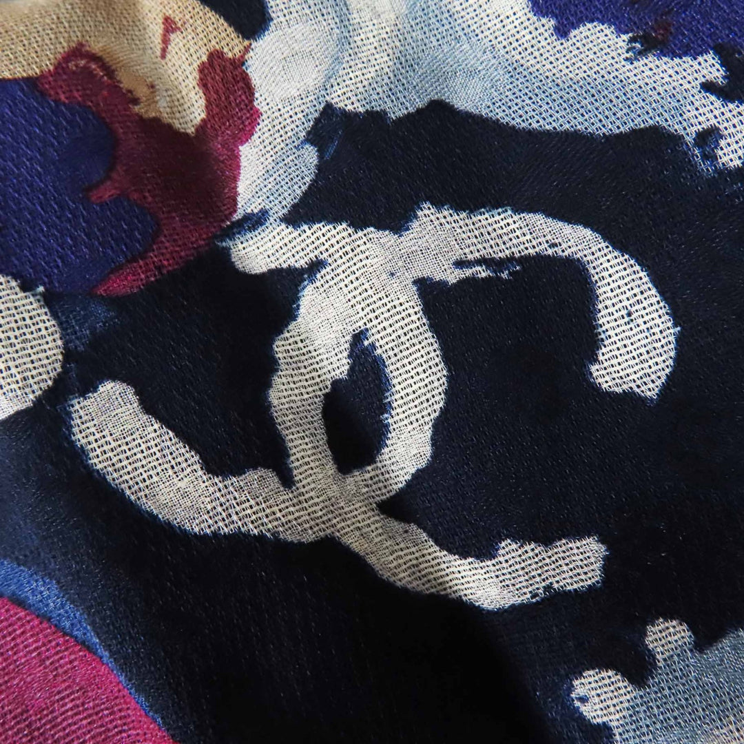 Excellent CHANEL one piece COCO Mark Camellia Partially Multi silk Women 34