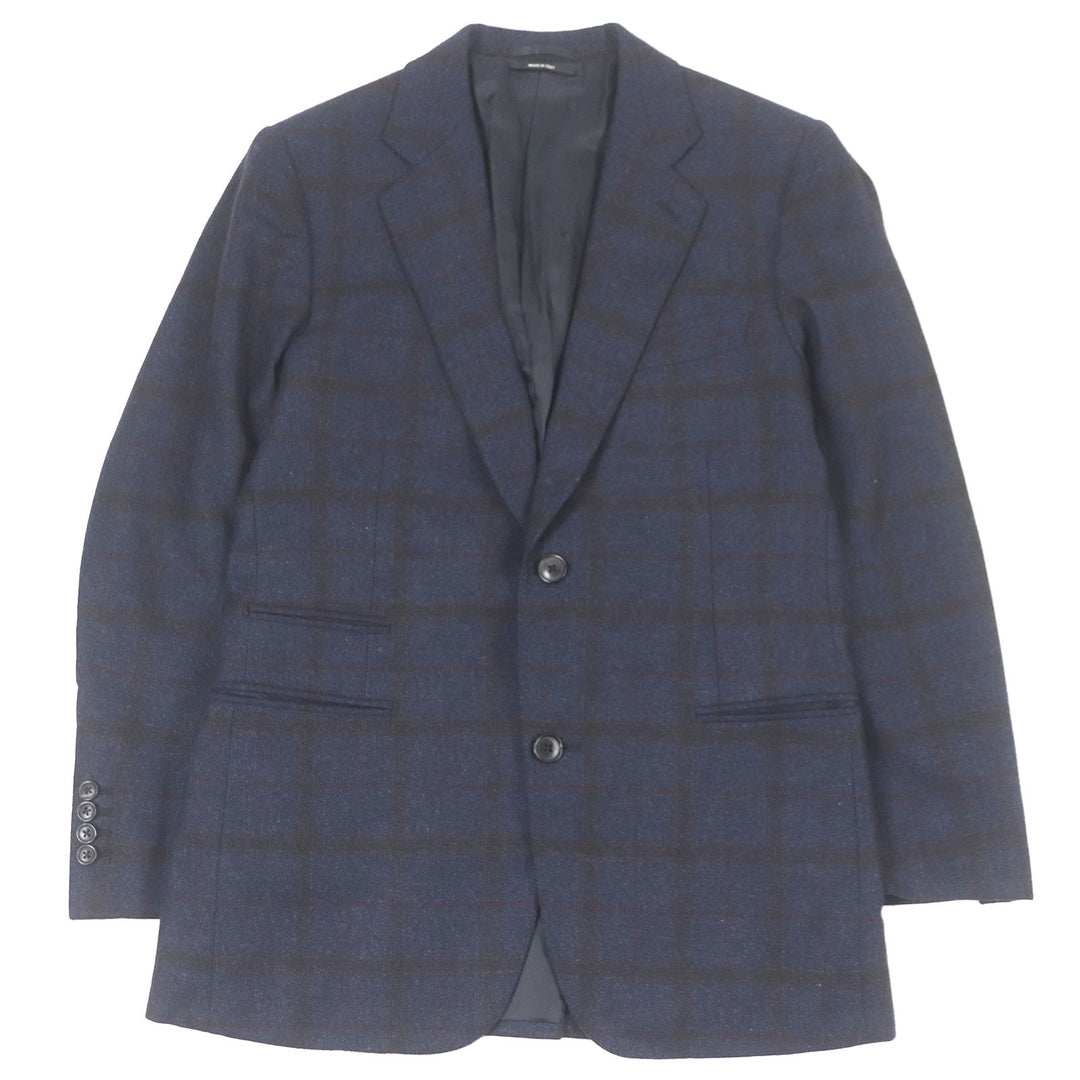 Excellent HERMES tailored jacket Windowpane Single Unconstructed Navy cashmere mens 46
