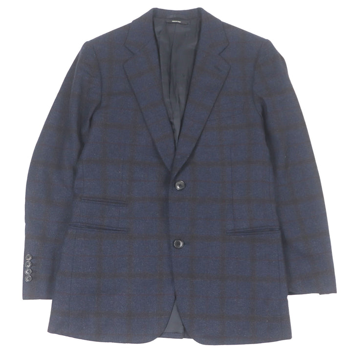 Excellent HERMES tailored jacket Windowpane Single Unconstructed Navy cashmere mens 46