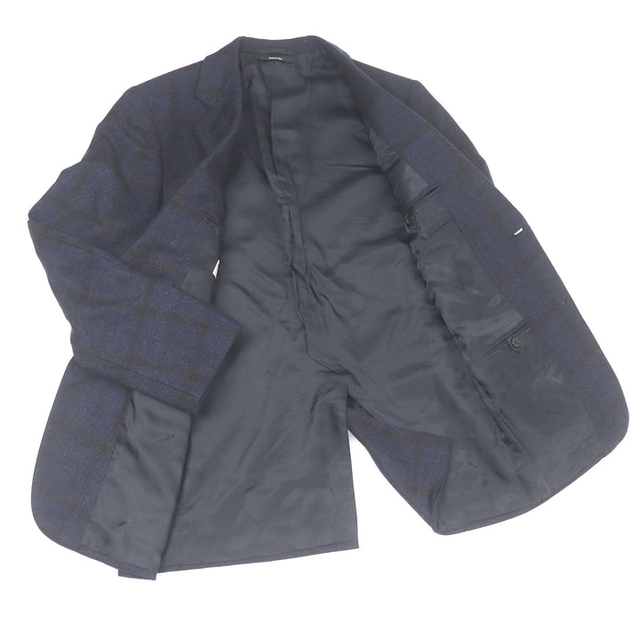 Excellent HERMES tailored jacket Windowpane Single Unconstructed Navy cashmere mens 46