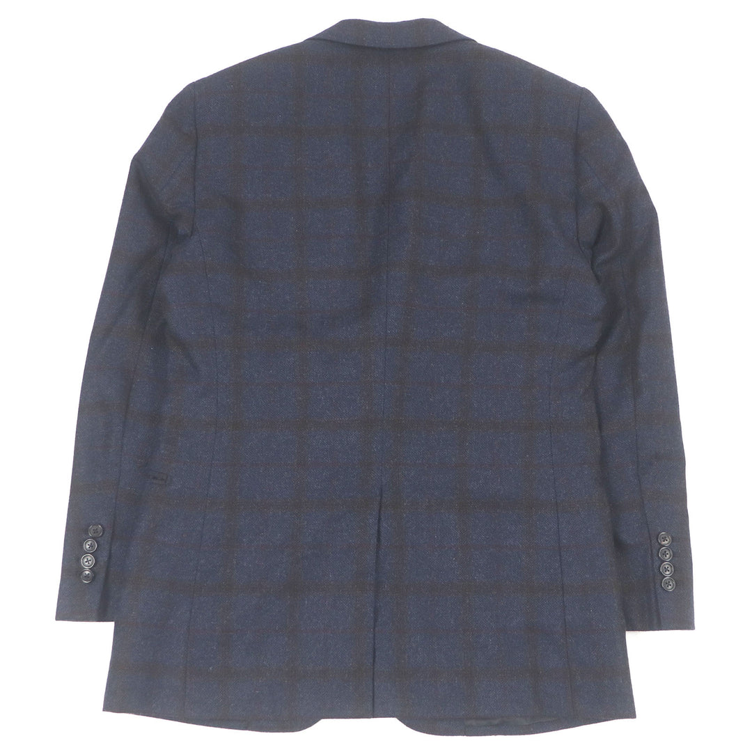 Excellent HERMES tailored jacket Windowpane Single Unconstructed Navy cashmere mens 46