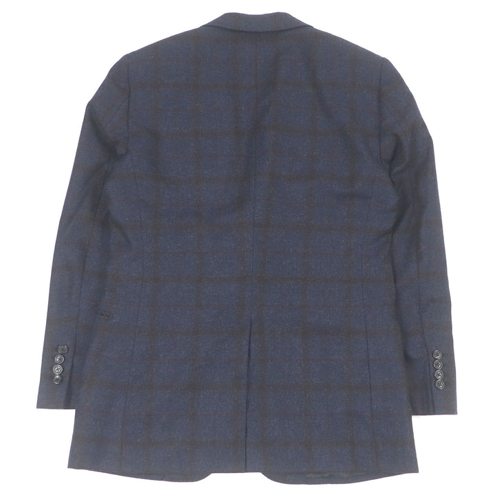 Excellent HERMES tailored jacket Windowpane Single Unconstructed Navy cashmere mens 46