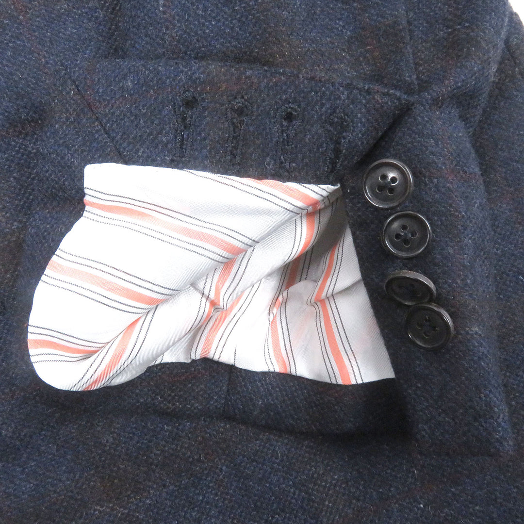 Excellent HERMES tailored jacket Windowpane Single Unconstructed Navy cashmere mens 46