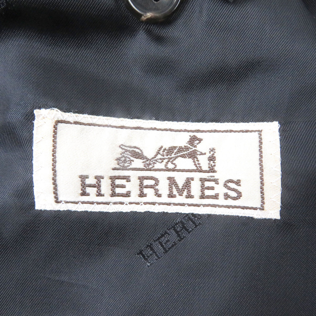 Excellent HERMES tailored jacket Windowpane Single Unconstructed Navy cashmere mens 46