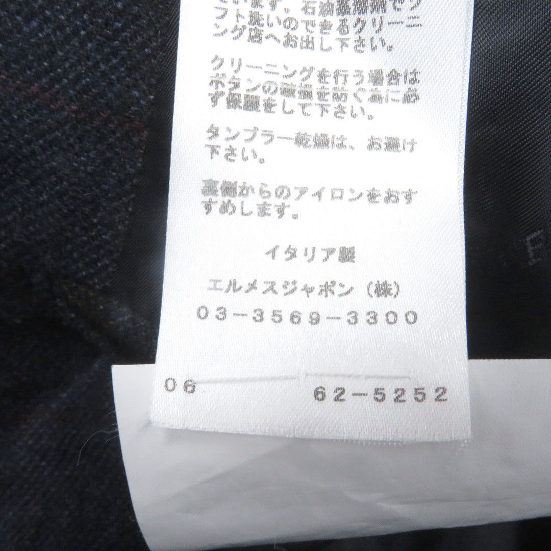 Excellent HERMES tailored jacket Windowpane Single Unconstructed Navy cashmere mens 46