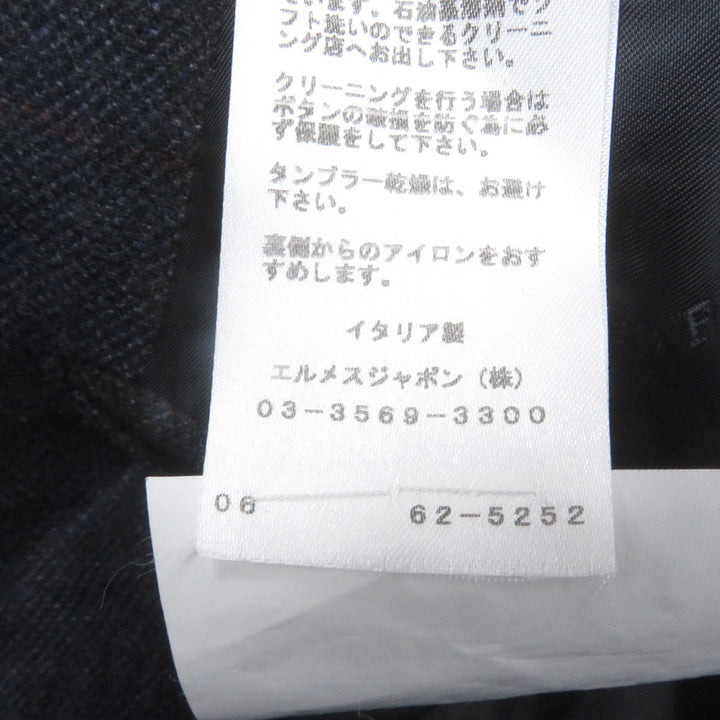 Excellent HERMES tailored jacket Windowpane Single Unconstructed Navy cashmere mens 46