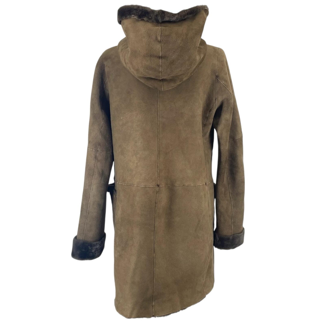 Very Good UNKNOWN Mouton coat Buffalo toggle button, hooded Sheepskin Women 6