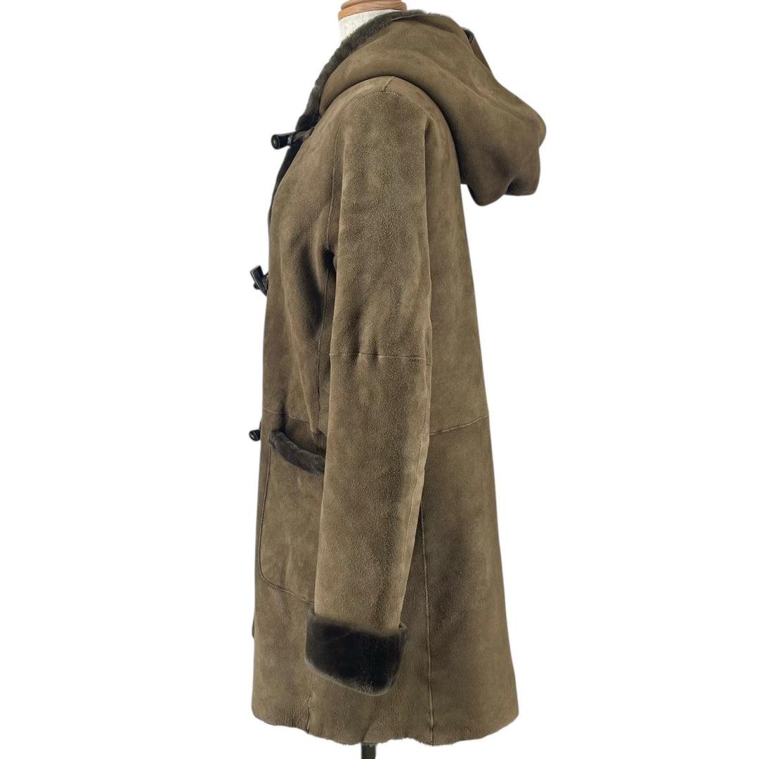 Very Good UNKNOWN Mouton coat Buffalo toggle button, hooded Sheepskin Women 6