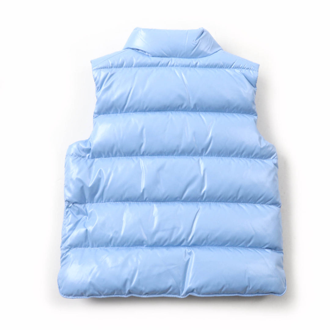 Pristine MONCLER Down vest BERNARD With logo patch Light blue Nylon Kids
