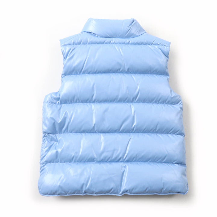 Pristine MONCLER Down vest BERNARD With logo patch Light blue Nylon Kids
