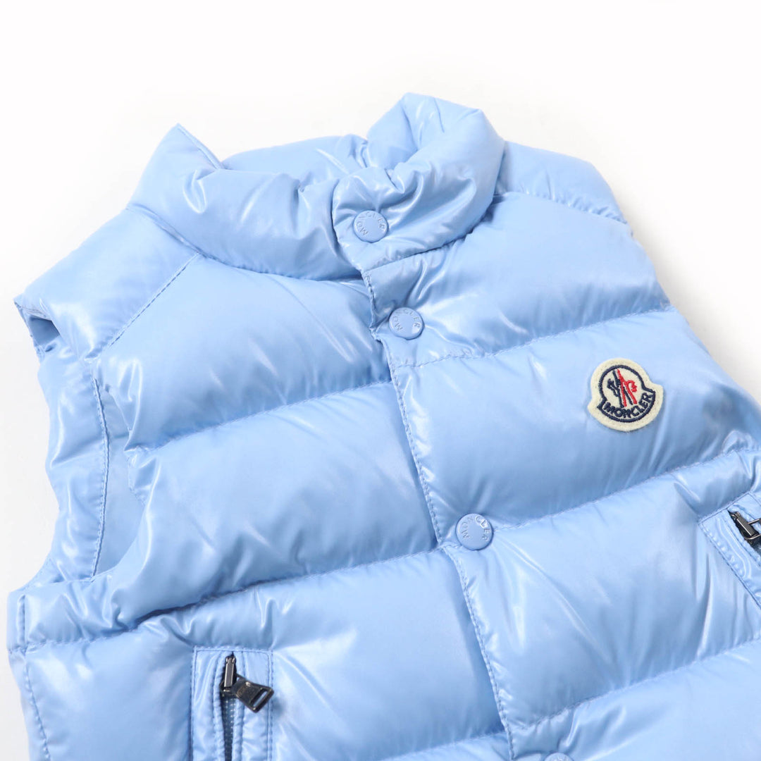 Pristine MONCLER Down vest BERNARD With logo patch Light blue Nylon Kids