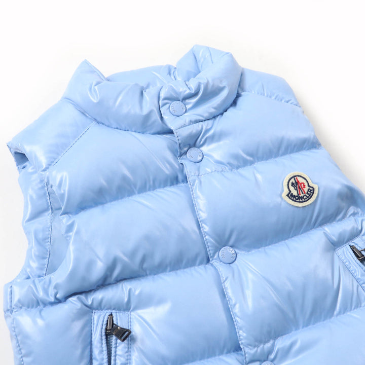 Pristine MONCLER Down vest BERNARD With logo patch Light blue Nylon Kids