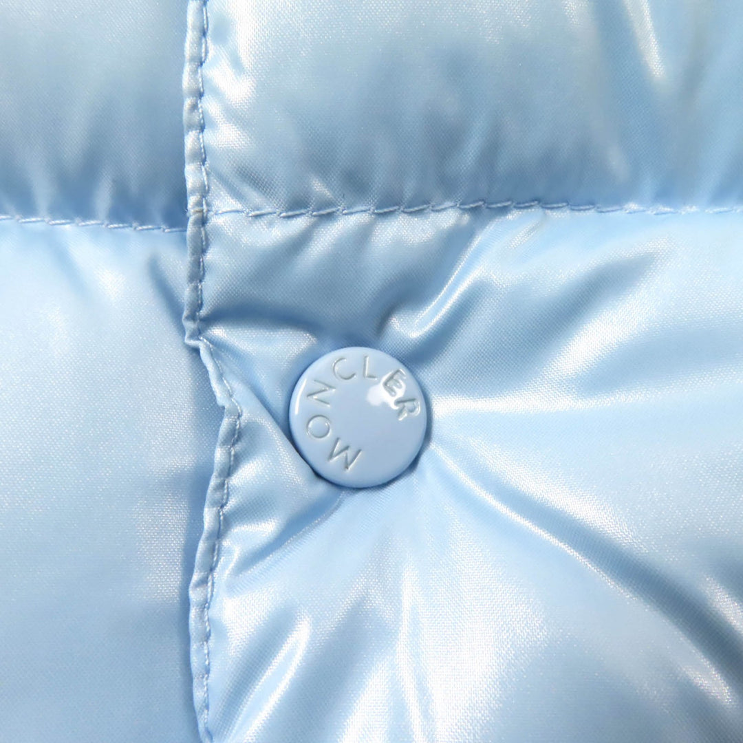 Pristine MONCLER Down vest BERNARD With logo patch Light blue Nylon Kids