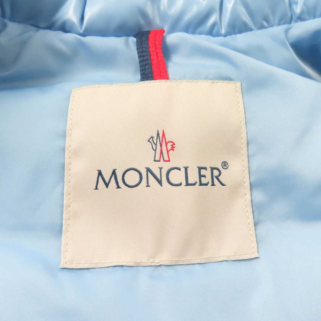 Pristine MONCLER Down vest BERNARD With logo patch Light blue Nylon Kids