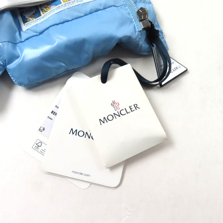 Pristine MONCLER Down vest BERNARD With logo patch Light blue Nylon Kids