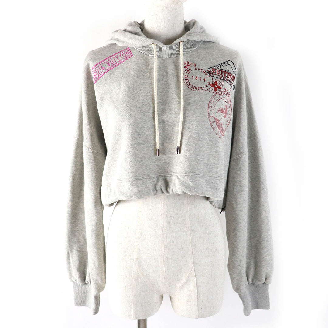 Excellent LOUIS VUITTON hoodie Travel Stamp CropHoodie pearl gray Women S 1AGDAG