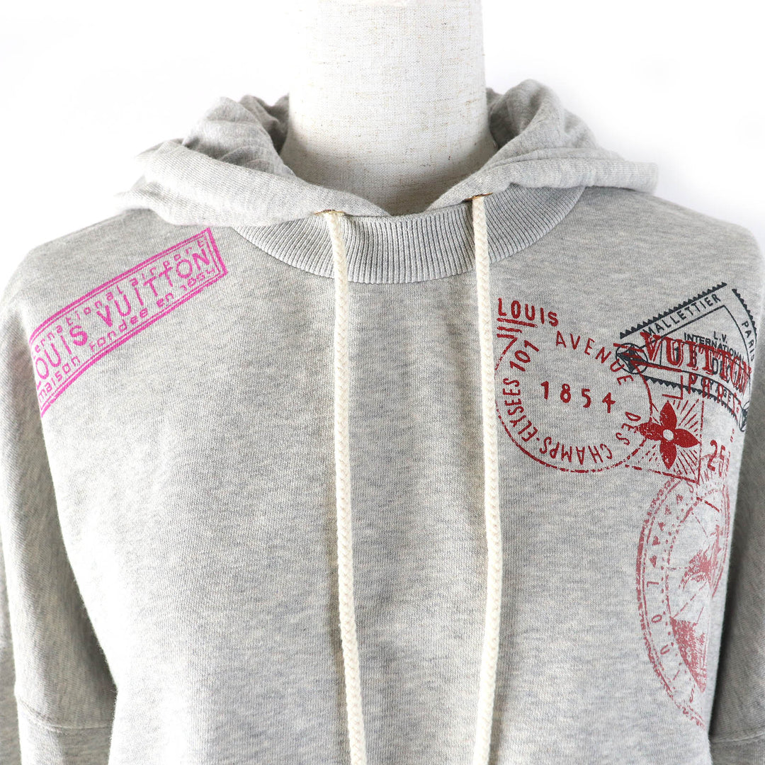 LOUIS VUITTON Parker Travel Stamp Crop Hoodie now pearl gray S