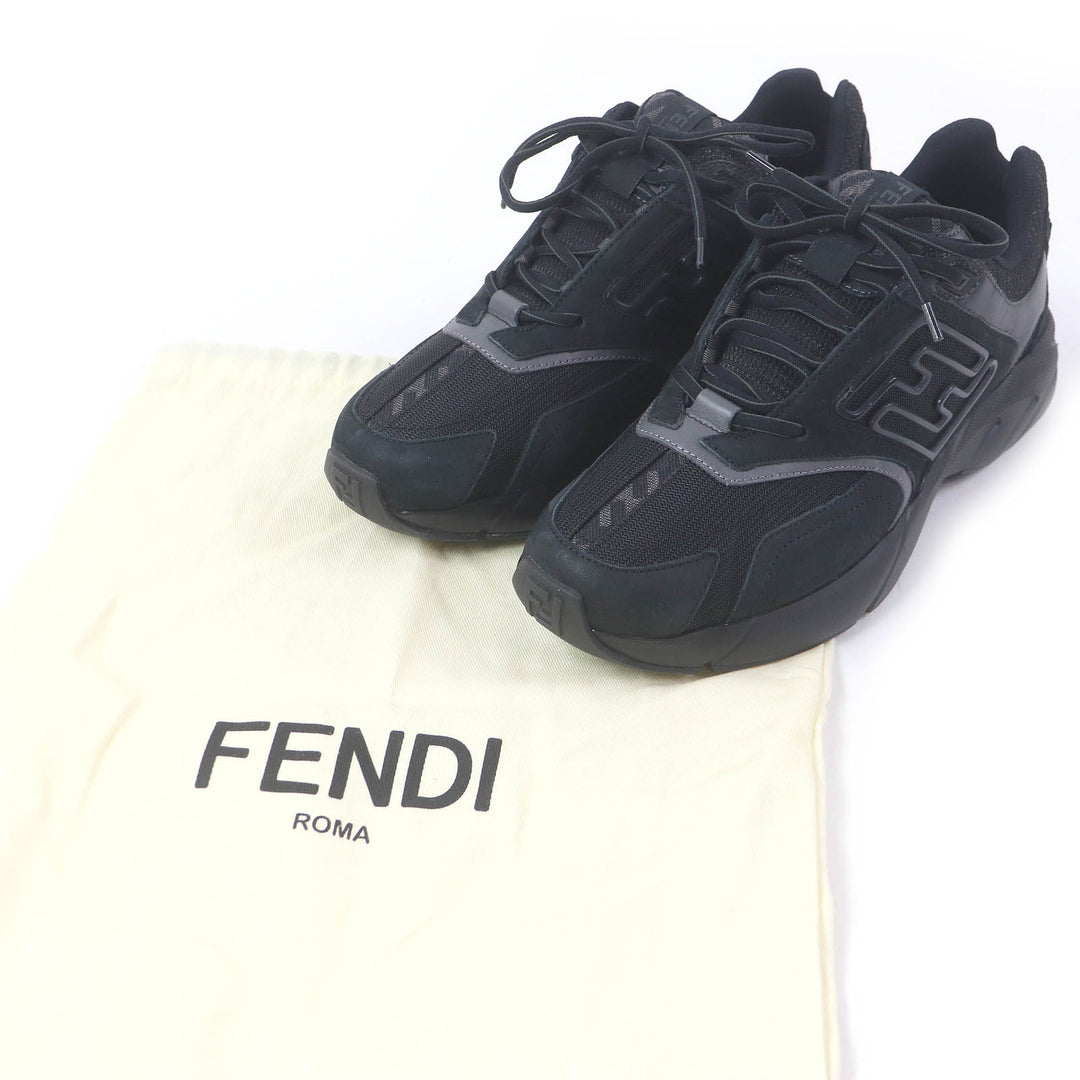 Pristine FENDI Low cut sneakers FASTER TRAINERS FF logo Zucca black mesh mens 6