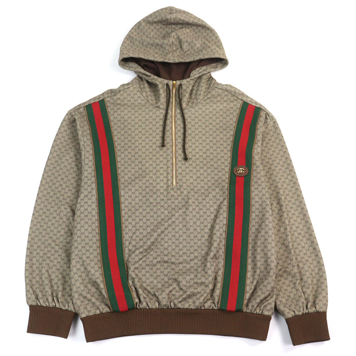 Excellent GUCCI hoodie Mini GG Jersey Sherry Line Interlocking G Half Zip men M 655153