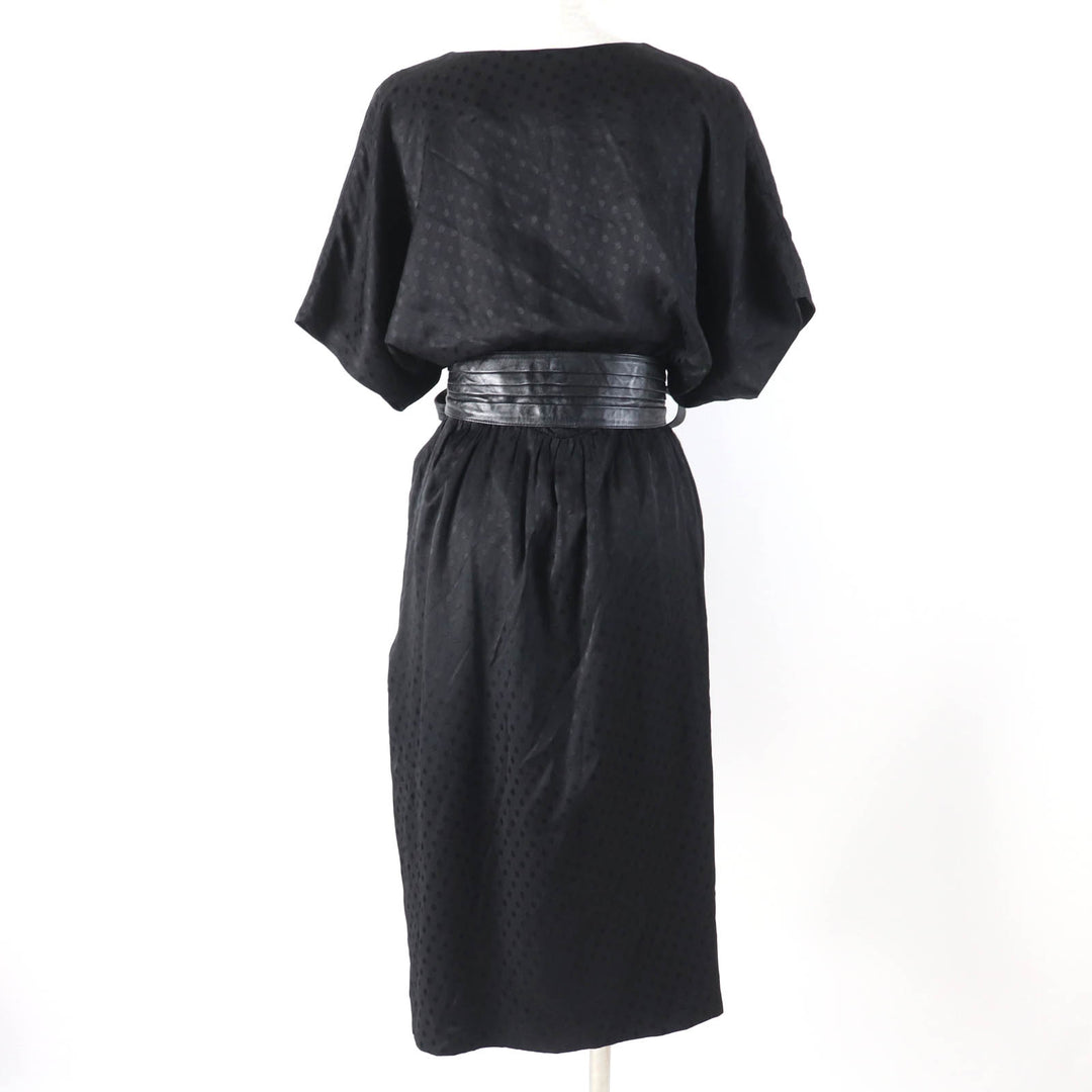 Great CELINE one piece Dot Pattern Belted V-neck black silk Women 38 2R289598D