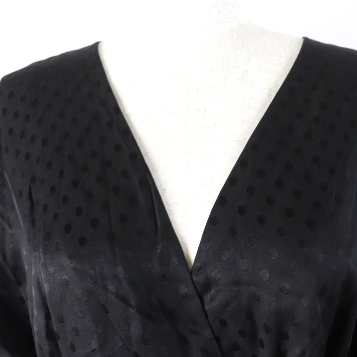 Great CELINE one piece Dot Pattern Belted V-neck black silk Women 38 2R289598D