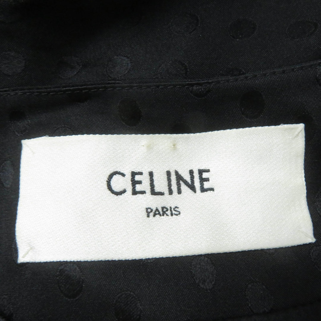 Great CELINE one piece Dot Pattern Belted V-neck black silk Women 38 2R289598D