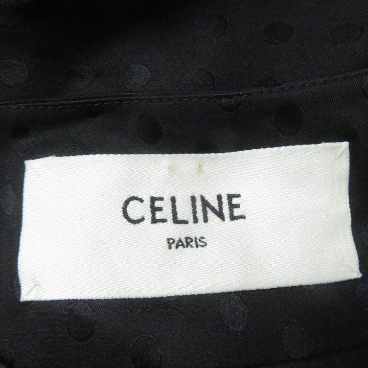Great CELINE one piece Dot Pattern Belted V-neck black silk Women 38 2R289598D